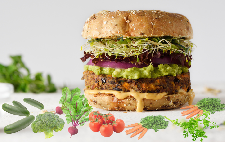 Burger with Freshly made veggie patty with fresh and healthy ingredient